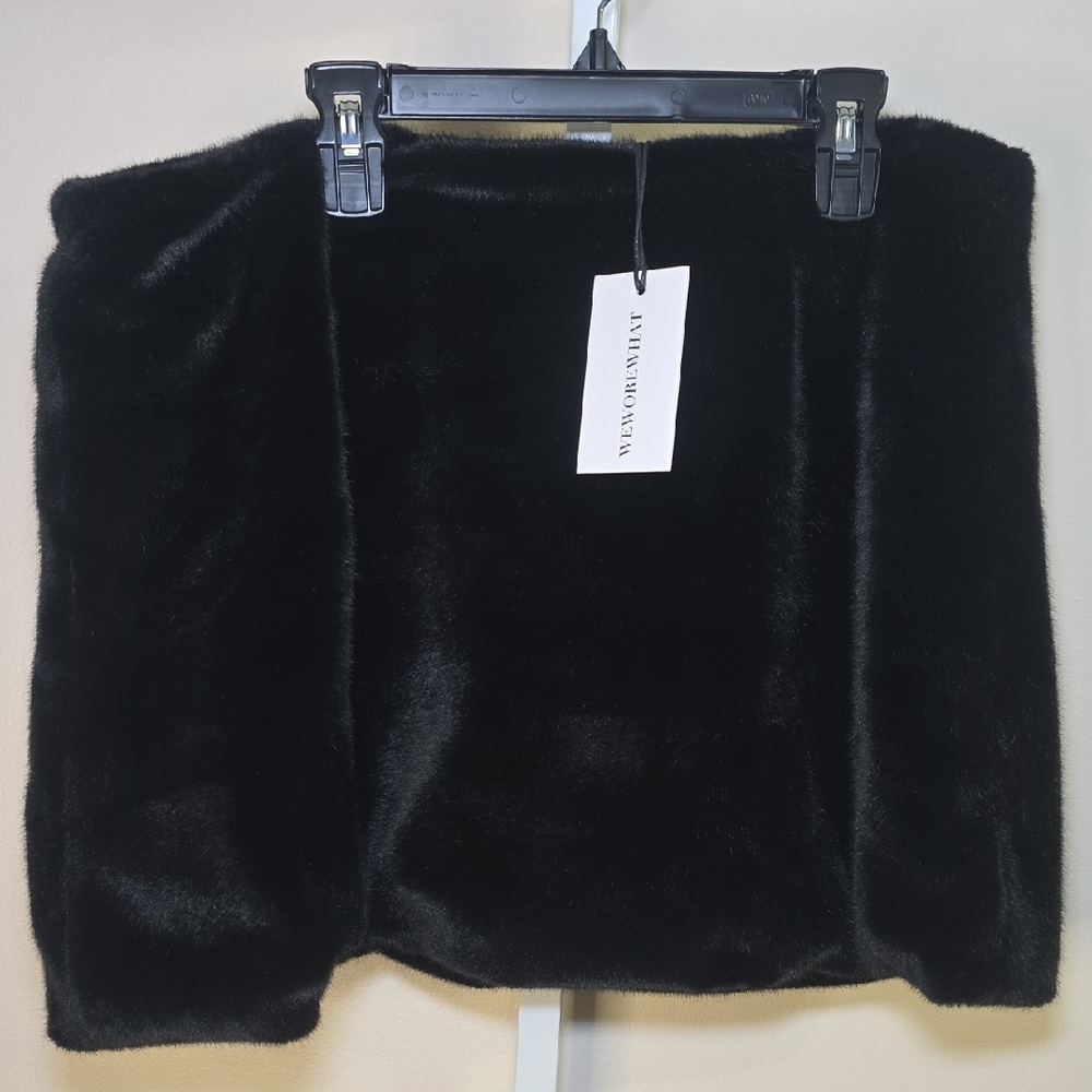 WeWoreWhat‎ Black Faux Fur Mini Skirt Cocktail